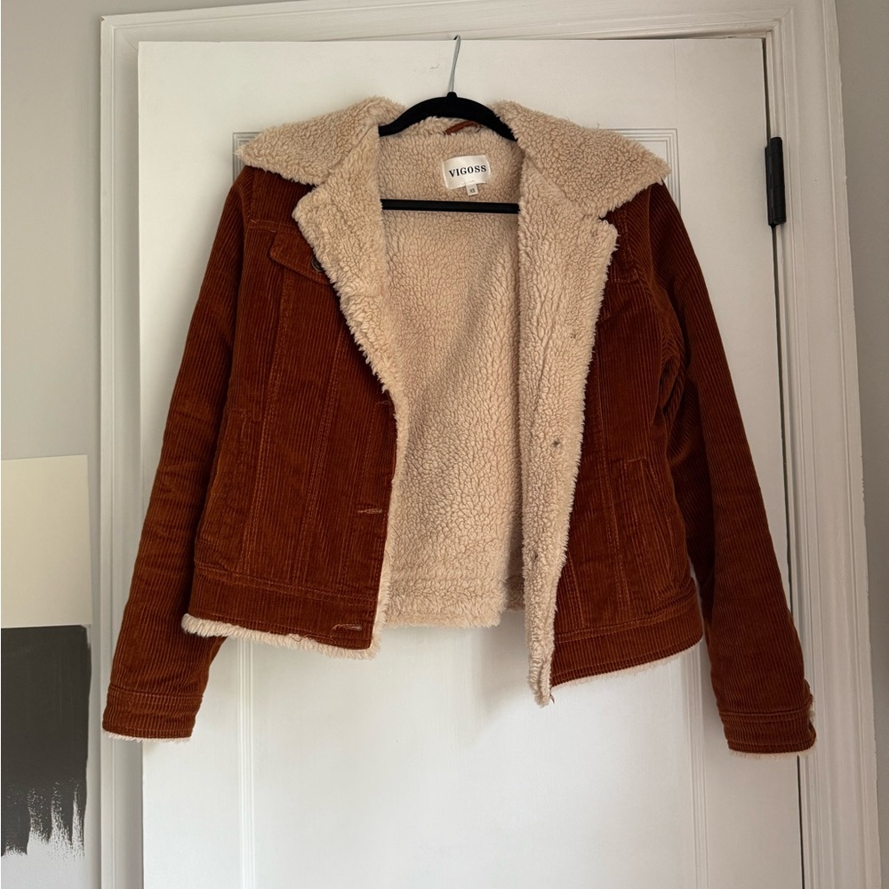 Vigoss Women's Tan Corduroy Jacket with Cream Fleece
